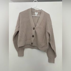 H&M Long Sleeve Cardigan Button Front Tan Sweater